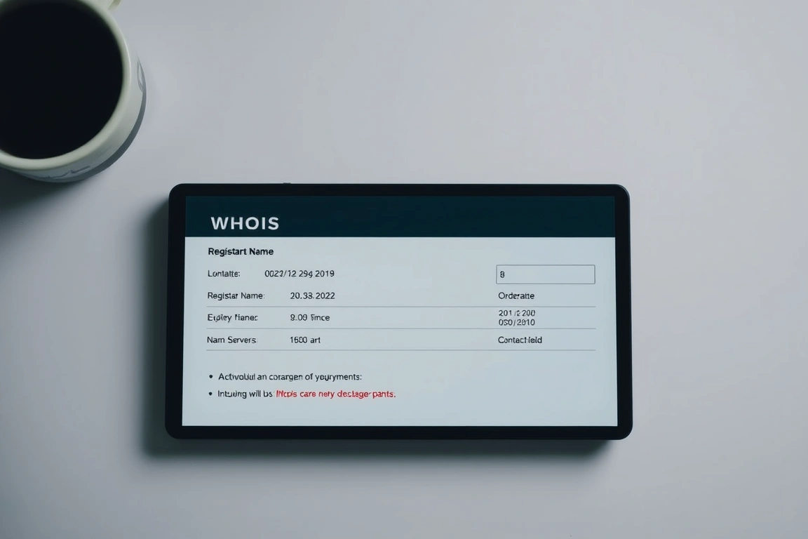 WHOIS database record showing domain registration information and field details
