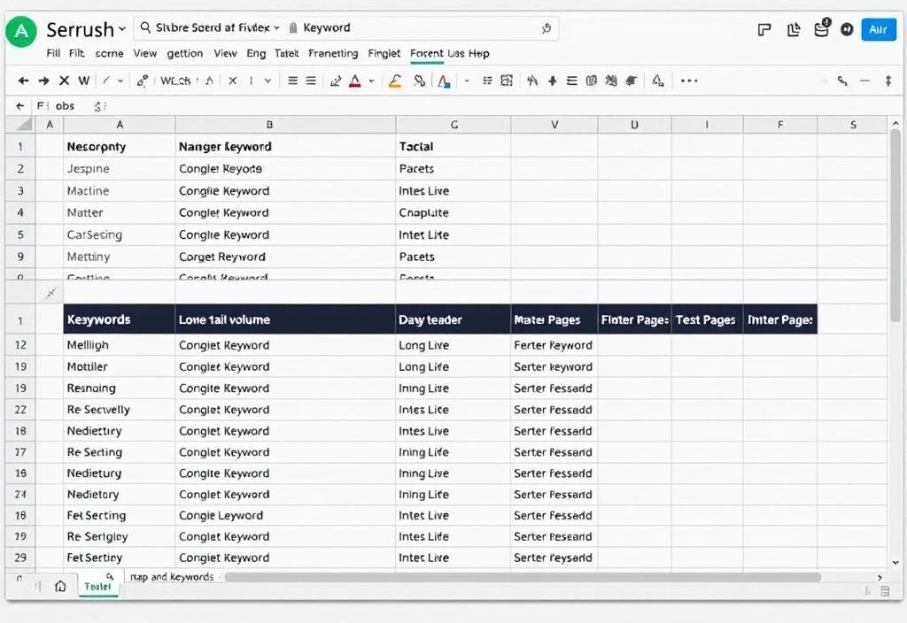Filtered keyword research list grouped by search intent and page assignments