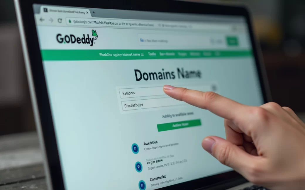 Someone entering a domain name in a registrar's search tool with availability results displayed