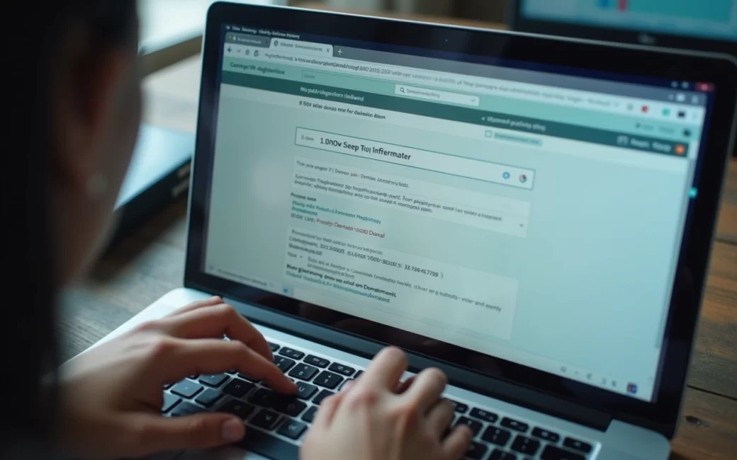 Someone entering a domain name in a web registrar's search tool to check if it's available.