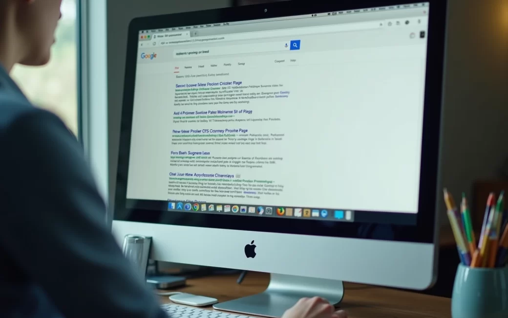 Someone viewing Google search results on a computer monitor